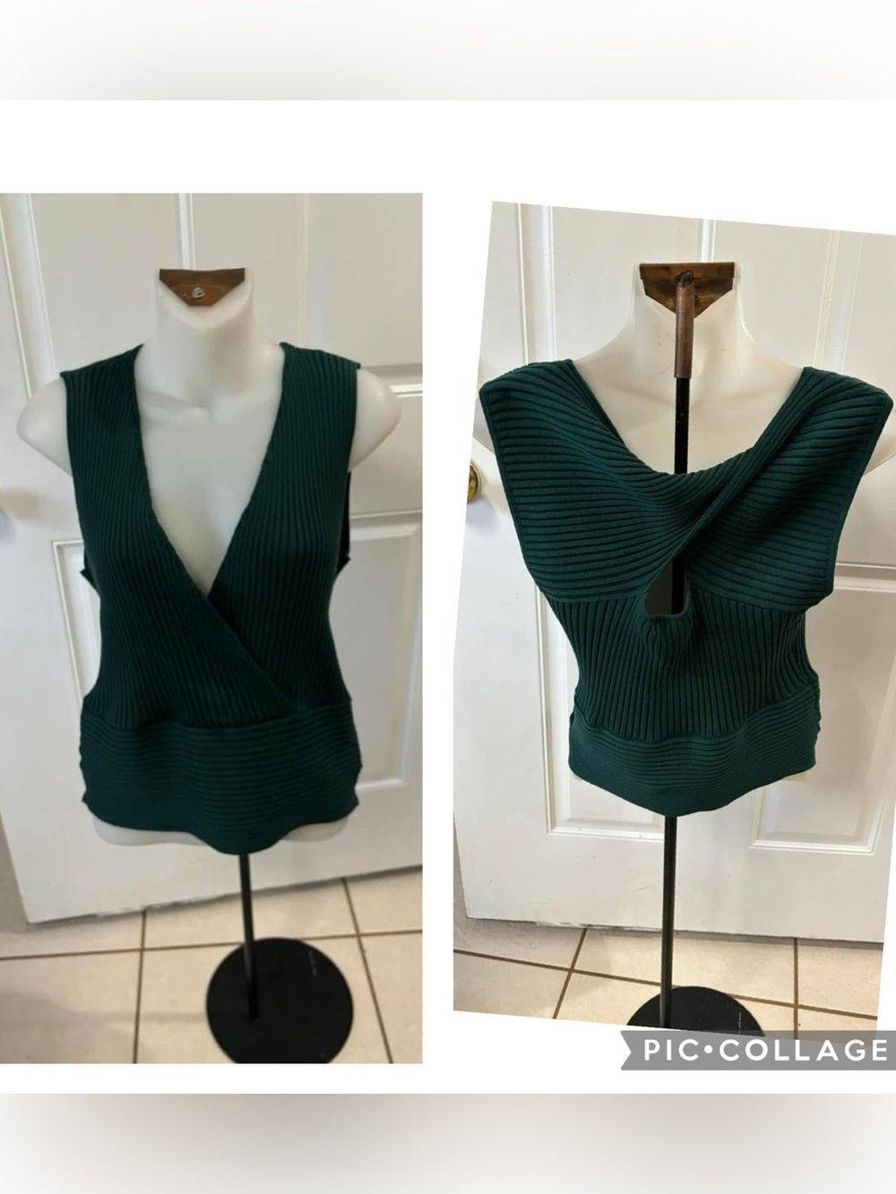 NWT Large Skies Are Blue deep green twisted back sleeveless form Fitting Blouse.